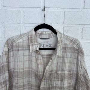 Tommy Bahama Relax 100% Linen Button Up Short Mens Large Long Sleeve Plaid